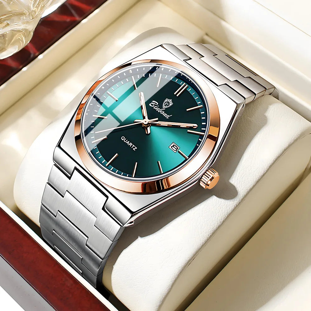 Reloj UTHAI para hombre, marca de lujo ligera, calendario de acero inoxidable, resistente al agua, reloj de cuarzo de moda para ocio y negocios para hombre