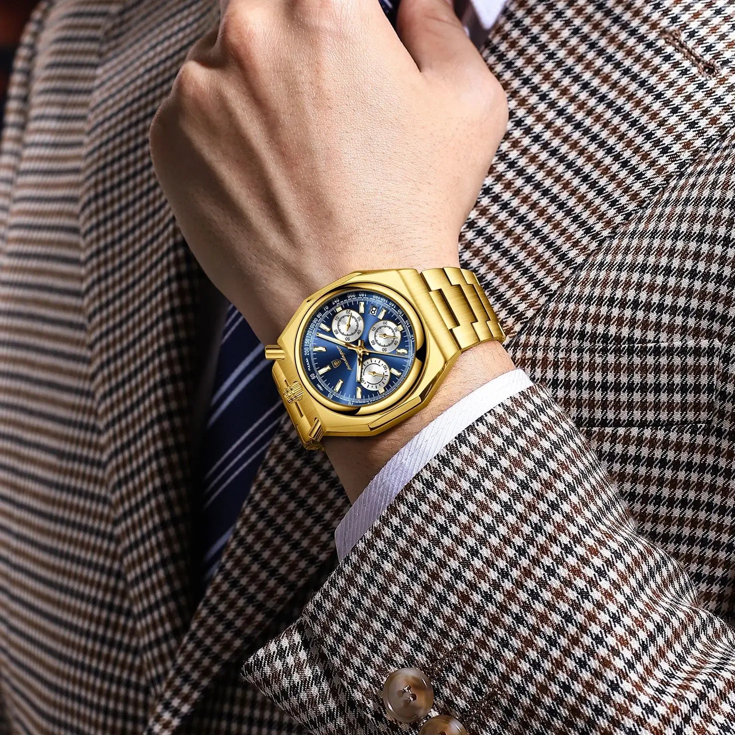 Reloj de pulsera POEDAGAR de lujo para hombre, reloj de pulsera de acero inoxidable con fecha luminosa a la moda para hombre, cronógrafo, relojes de cuarzo de alta calidad para hombre