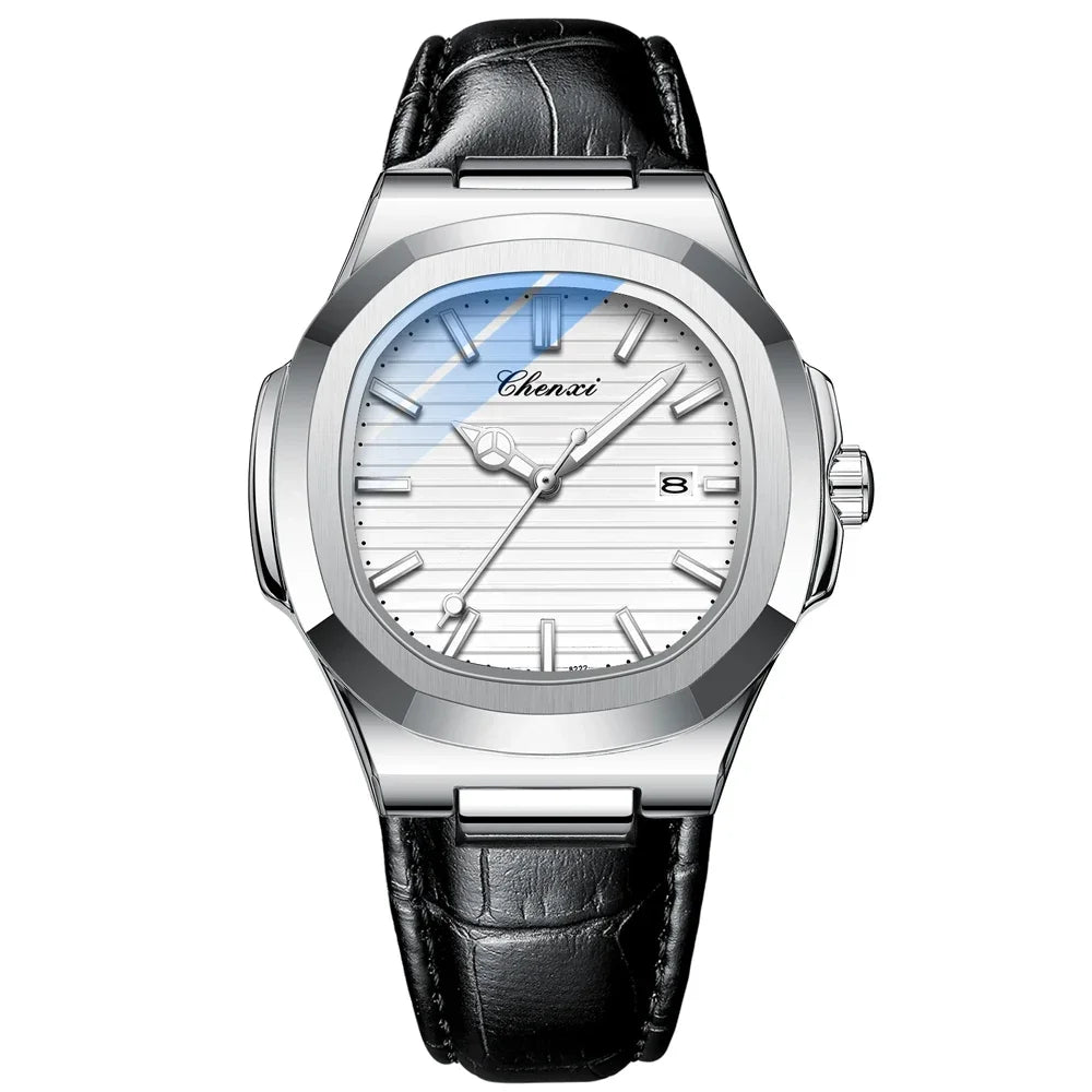 CHENXI, reloj informal para hombre, marca superior, moda, esfera cuadrada, calendario, relojes de pulsera de cuarzo, reloj masculino resistente al agua de acero inoxidable