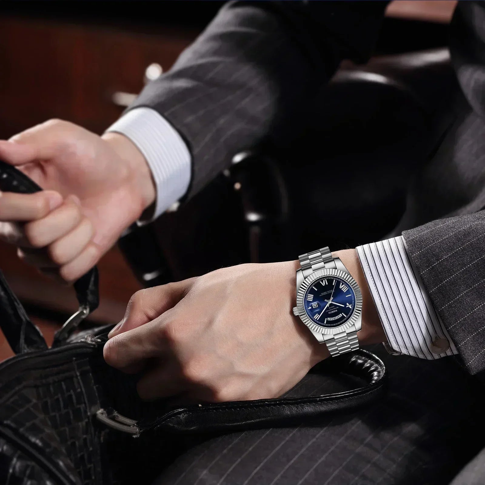 Relojes NIBOSI para Hombre, Reloj de lujo de marca superior para Hombre, relojes de pulsera de cuarzo resistentes al agua con fecha automática y semana, Reloj luminoso para Hombre