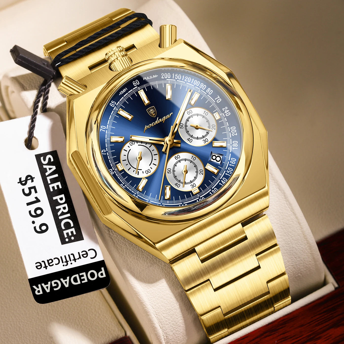 Reloj de pulsera POEDAGAR de lujo para hombre, reloj de pulsera de acero inoxidable con fecha luminosa a la moda para hombre, cronógrafo, relojes de cuarzo de alta calidad para hombre