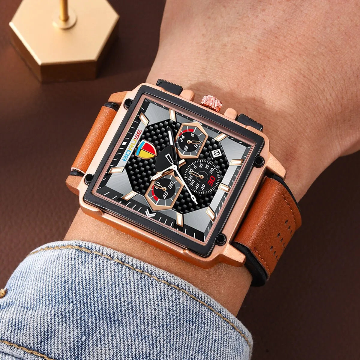 BORUSE-reloj de cuarzo deportivo para hombre, cronógrafo de pulsera, resistente al agua, con fecha, marca superior de negocios, de lujo, con caja