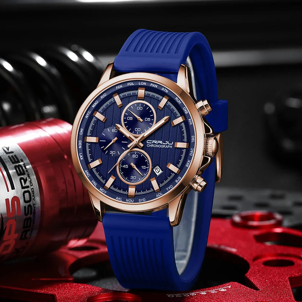 Relojes CRRJU para hombre, correa de silicona de marca superior, reloj de pulsera militar de cuarzo resistente al agua deportivo, reloj Masculino
