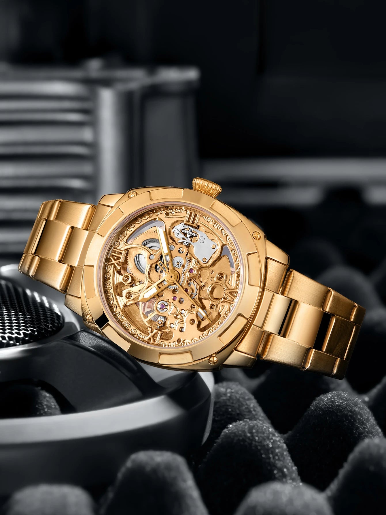 LONGLUX 2025New reloj mecánico automático para hombre, relojes de lujo, esqueleto resistente al agua, reloj de regalo de acero inoxidable al por mayor para negocios