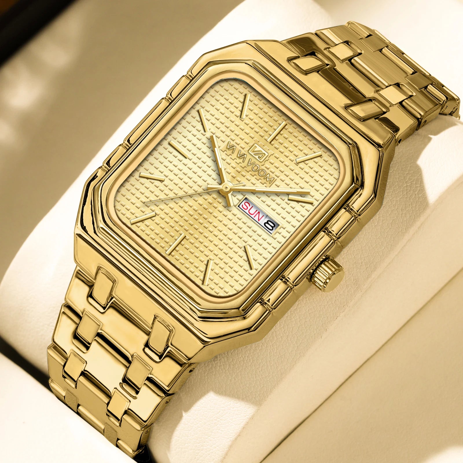Reloj cuadrado para hombre con correa de acero inoxidable de negocios lujosa y a la moda, relojes de cuarzo con calendario Dual originales en oro azul para hombre