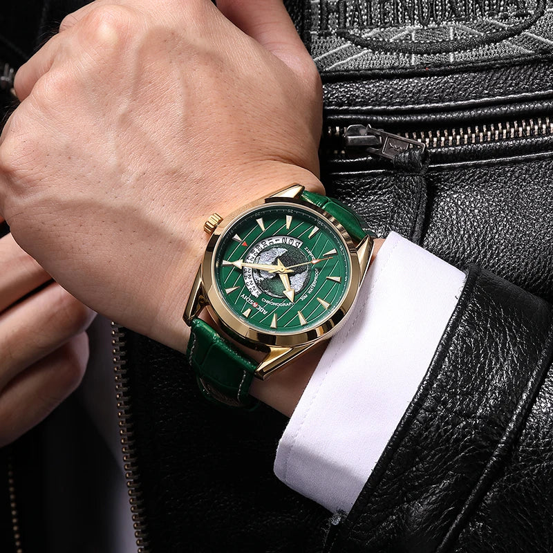 AOCASDIY, relojes de lujo para hombre, nueva moda, reloj de pulsera creativo de cuarzo tierra, reloj deportivo de cuero para hombre, reloj Masculino