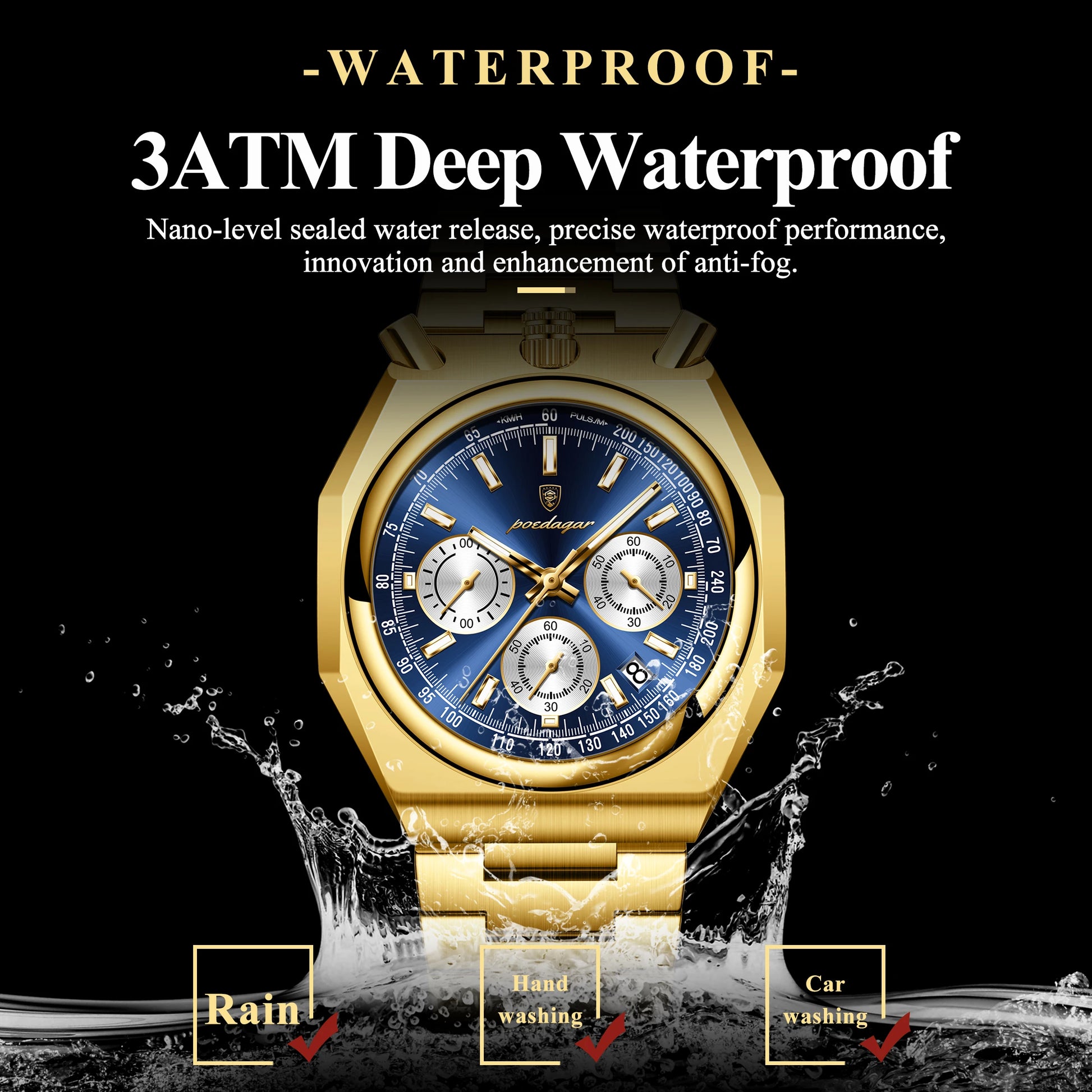 Reloj de pulsera POEDAGAR de lujo para hombre, reloj de pulsera de acero inoxidable con fecha luminosa a la moda para hombre, cronógrafo, relojes de cuarzo de alta calidad para hombre