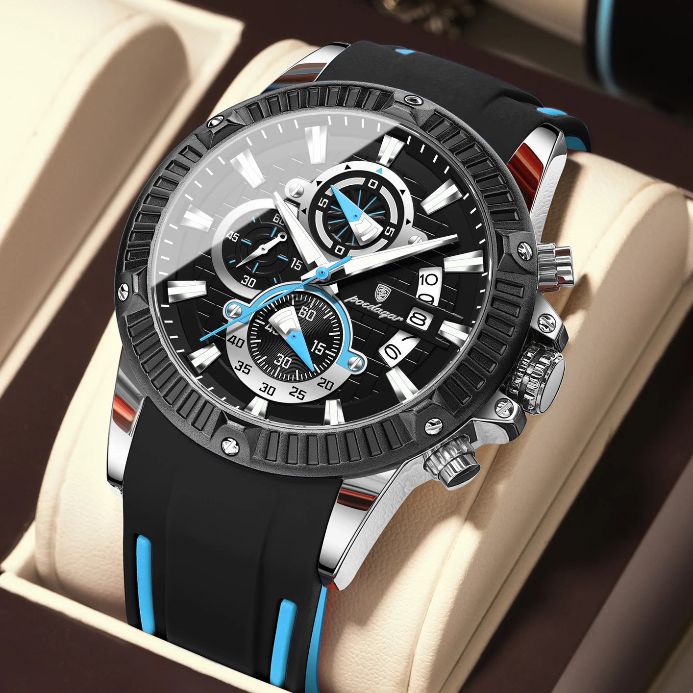 Reloj POEDAGAR de lujo para hombre, correa de silicona, cronógrafo con fecha, reloj de pulsera para hombre, relojes deportivos militares luminosos resistentes al agua de cuarzo para hombre