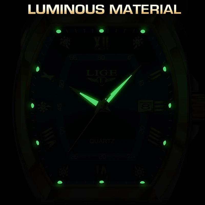 Reloj LIGE para hombre, relojes de cuarzo cuadrados resistentes al agua de lujo de marca superior para hombre, cronógrafo deportivo militar con fecha, relojes masculinos + caja