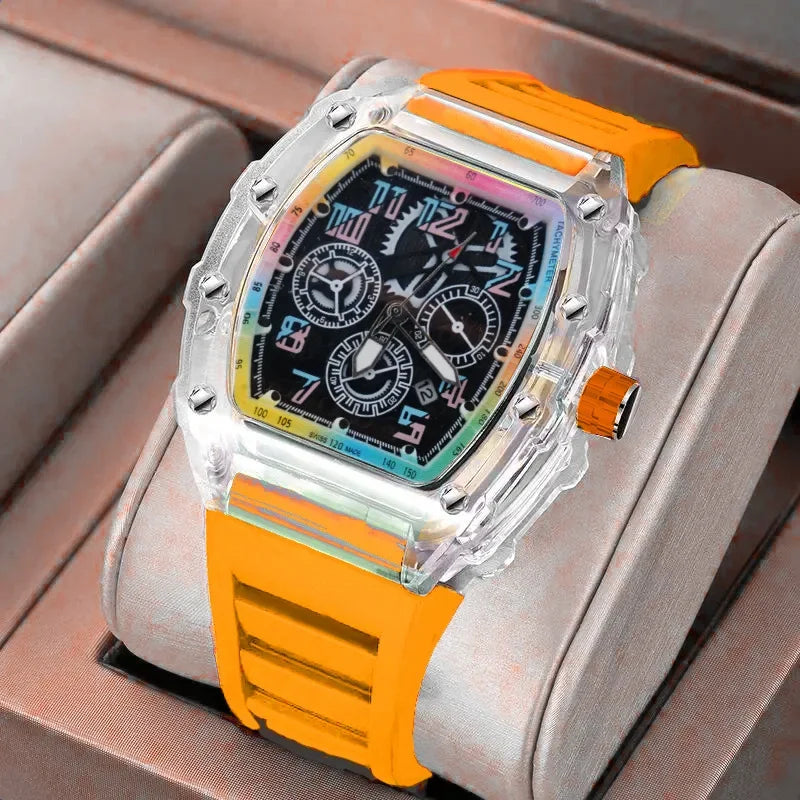 Reloj de pulsera de cuarzo para hombre de tendencia de lujo, reloj masculino para hombre, relojes luminosos transparentes coloridos