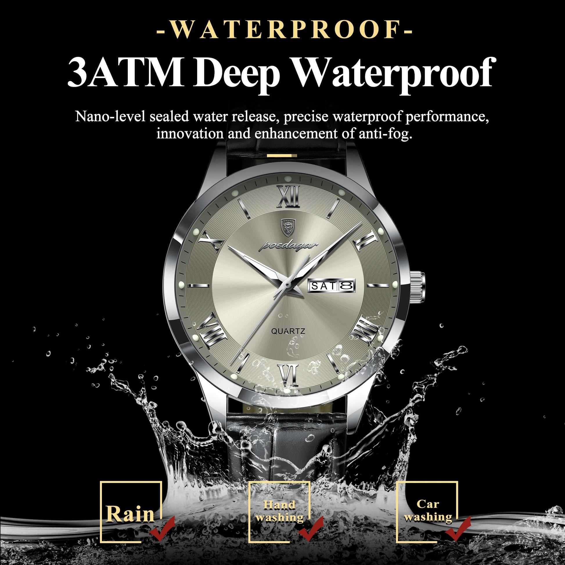Reloj POEDAGAR de lujo para hombre, Reloj deportivo militar de cuero para hombre, Reloj de cuarzo resistente al agua luminoso con fecha y semana, Reloj para hombre + caja