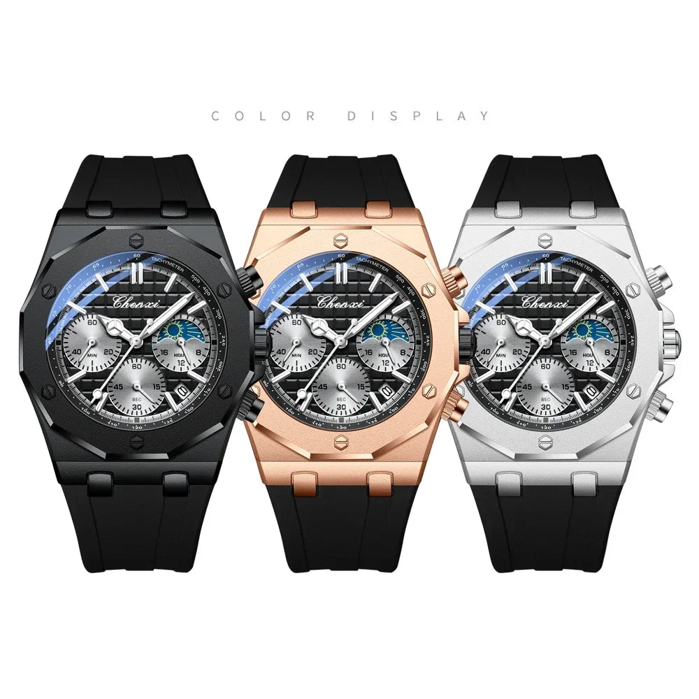 CHENXI 968 relojes de lujo para hombre, relojes de pulsera deportivos a la moda, cronógrafo masculino de cuarzo, reloj de silicona para hombre, reloj luminoso Masculino