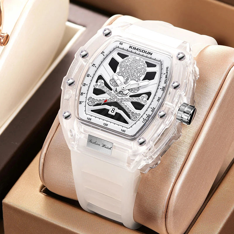UTHAI-reloj deportivo de cuarzo para hombre, cronógrafo con forma de cubo de vino, Calavera personalizada, transparente, a la moda