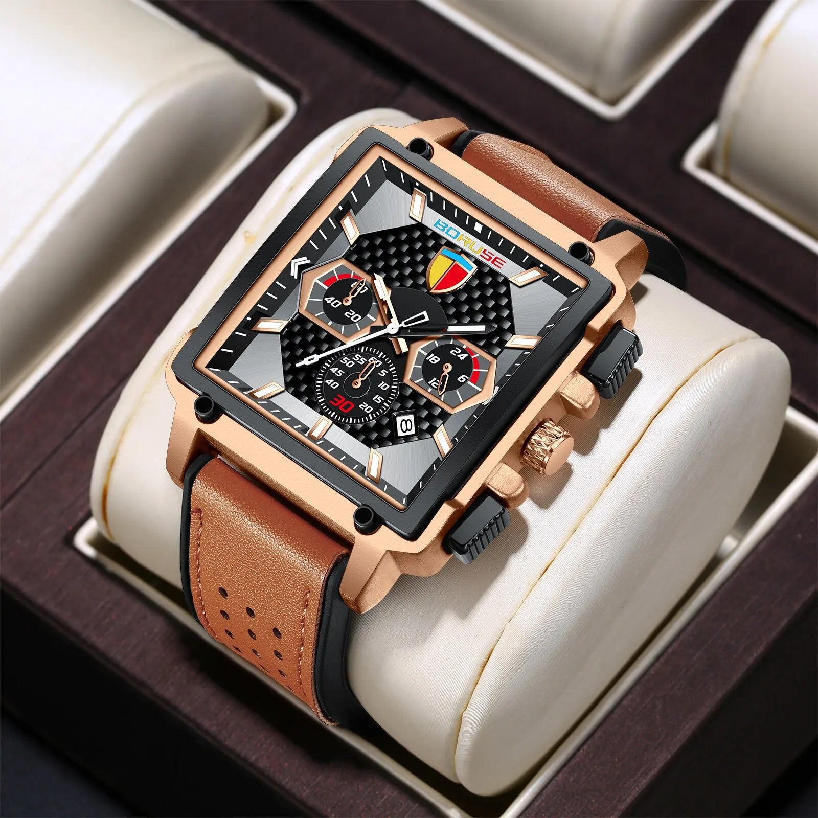 BORUSE-reloj de cuarzo deportivo para hombre, cronógrafo de pulsera, resistente al agua, con fecha, marca superior de negocios, de lujo, con caja