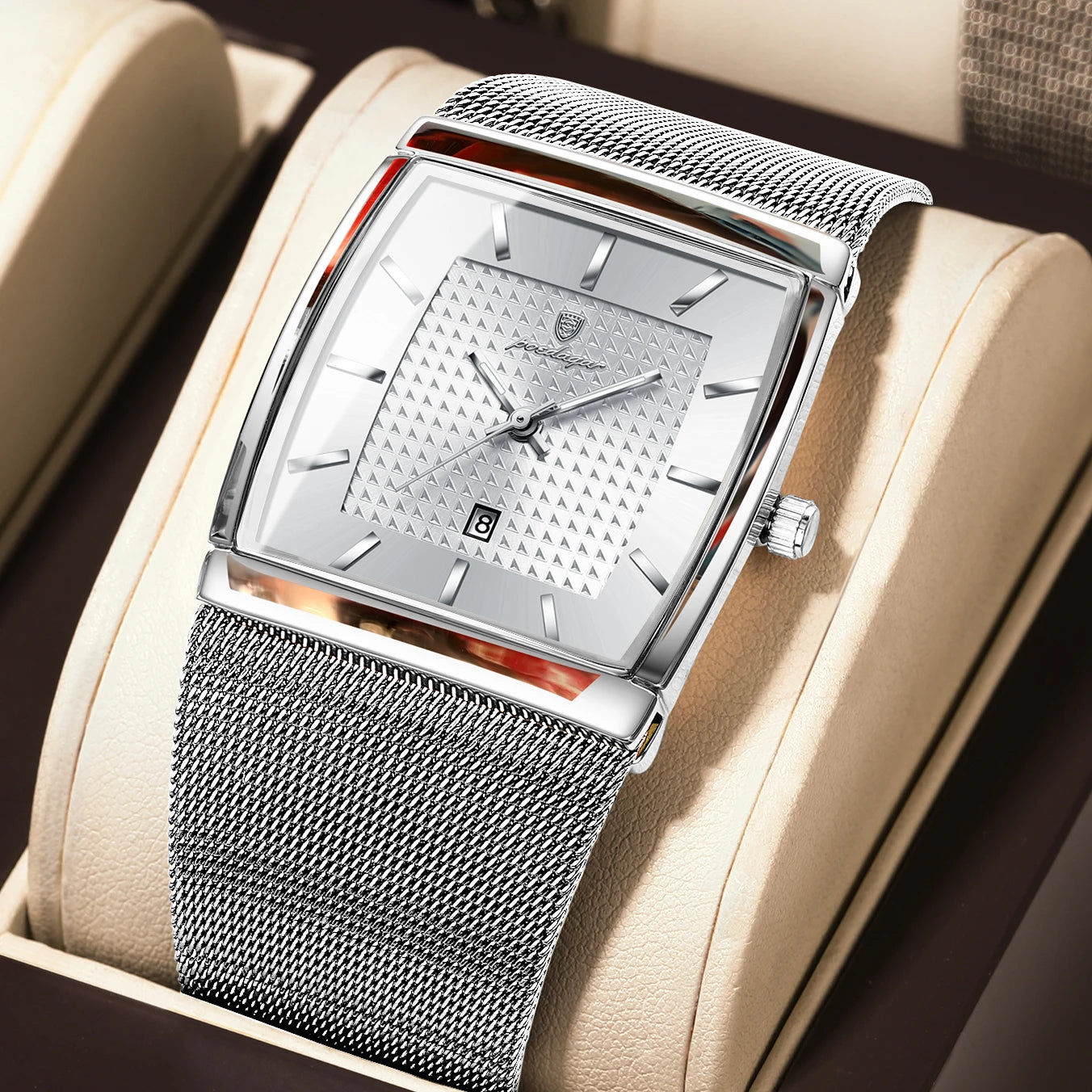 Reloj POEDAGAR Original superior para hombre, reloj de pulsera rectangular con fecha luminosa resistente al agua para hombre, relojes de cuarzo de malla de acero inoxidable para hombre