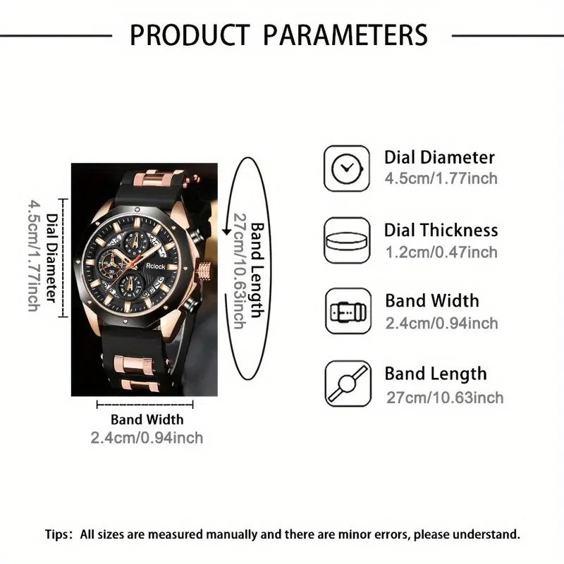[Reloj de cuarzo analógico para hombre de moda] Reloj deportivo informal para hombre con correa de silicona, pantalla de calendario, ideal para el día de San Valentín para hombre,