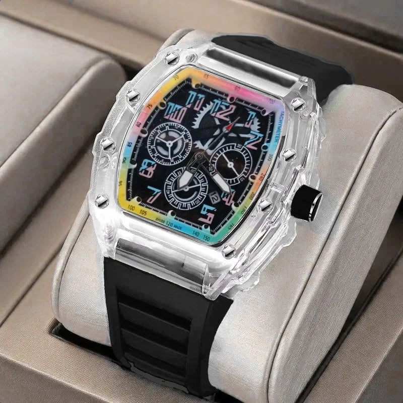Reloj de pulsera de cuarzo para hombre de tendencia de lujo, reloj masculino para hombre, relojes luminosos transparentes coloridos