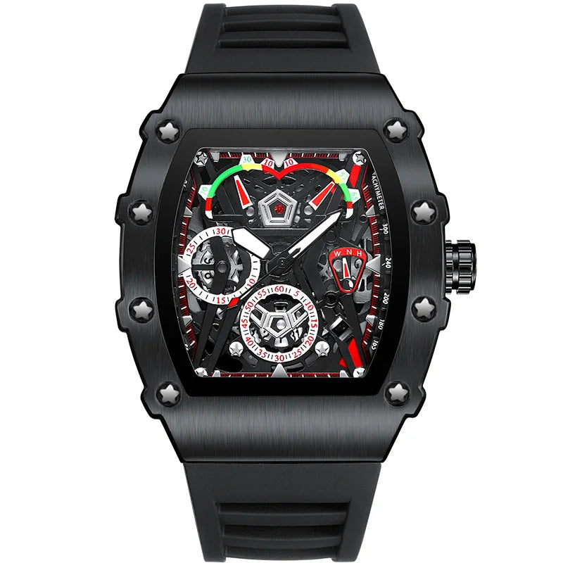 Reloj UTHAI CQ309 a la moda para hombre, reloj de cuarzo con luz nocturna resistente al agua, calendario, cubo de vino, correa de silicona, relojes para hombre