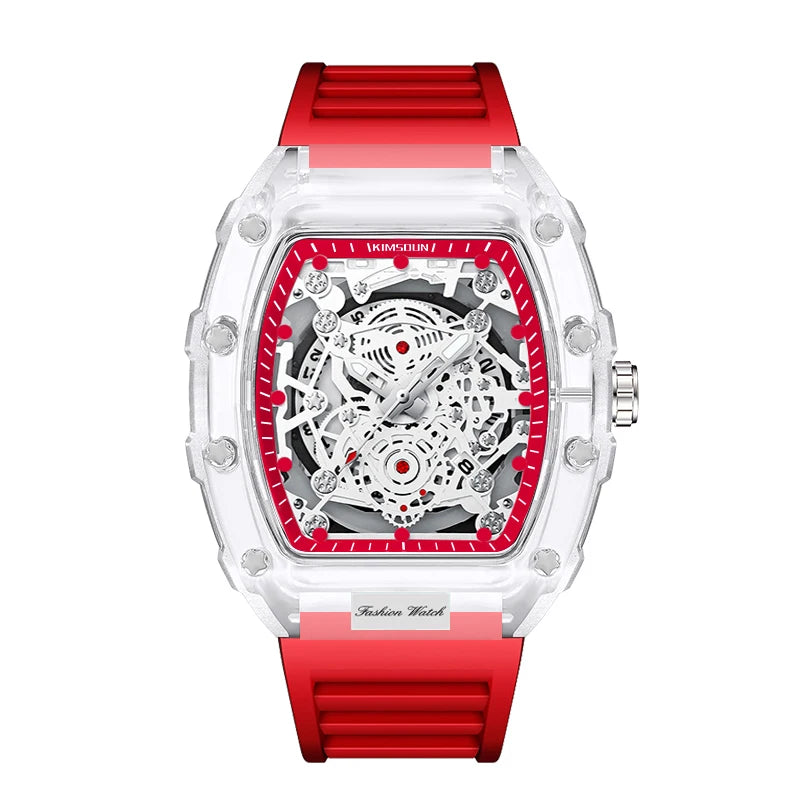Reloj de cuarzo de silicona con forma de barril personalizado luminoso con calendario de alta gama, reloj transparente de moda para hombre