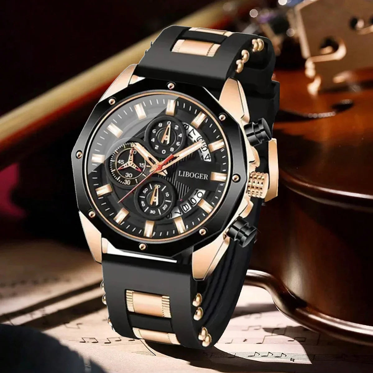 Reloj deportivo de silicona de negocios para hombres, moderno y popular, reloj de pulsera de cuarzo con esfera grande y calendario automático de alta gama para hombres.