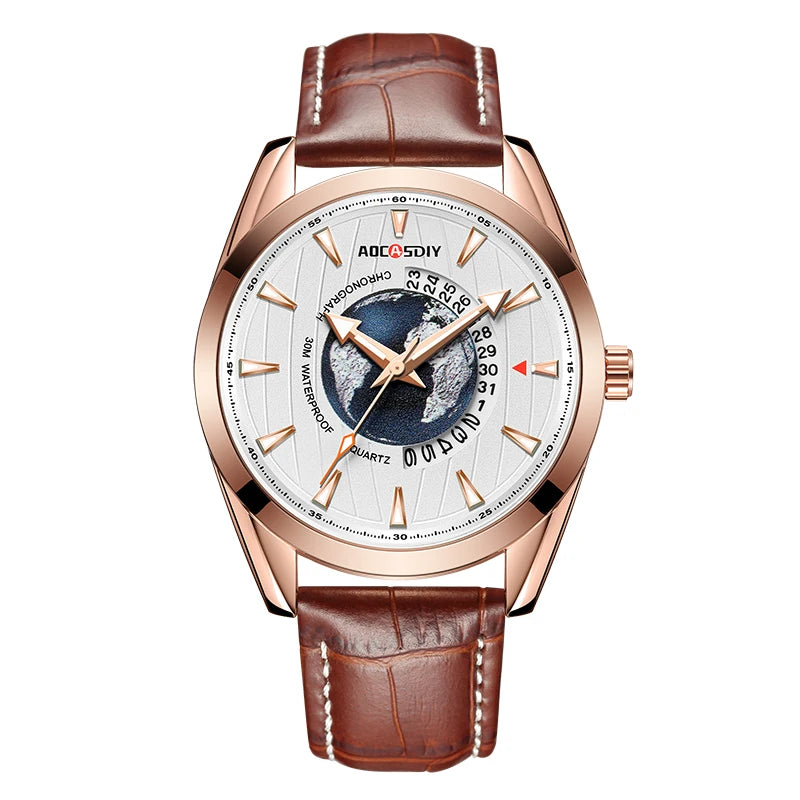 AOCASDIY, relojes de lujo para hombre, nueva moda, reloj de pulsera creativo de cuarzo tierra, reloj deportivo de cuero para hombre, reloj Masculino