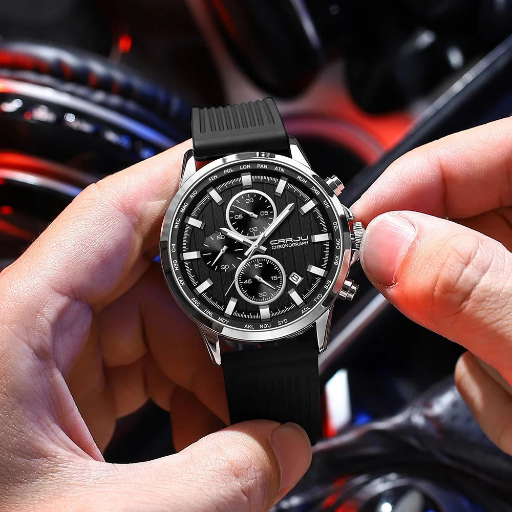 Relojes CRRJU para hombre, correa de silicona de marca superior, reloj de pulsera militar de cuarzo resistente al agua deportivo, reloj Masculino