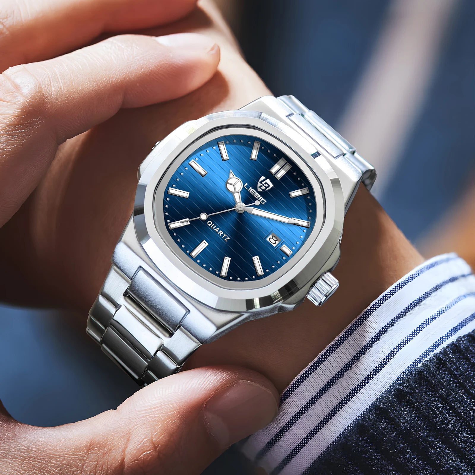 Reloj de cuarzo de lujo LIEBIG para Hombre, Reloj de pulsera resistente al agua de acero inoxidable para negocios, Reloj Simple de moda para Hombre, Reloj para Hombre