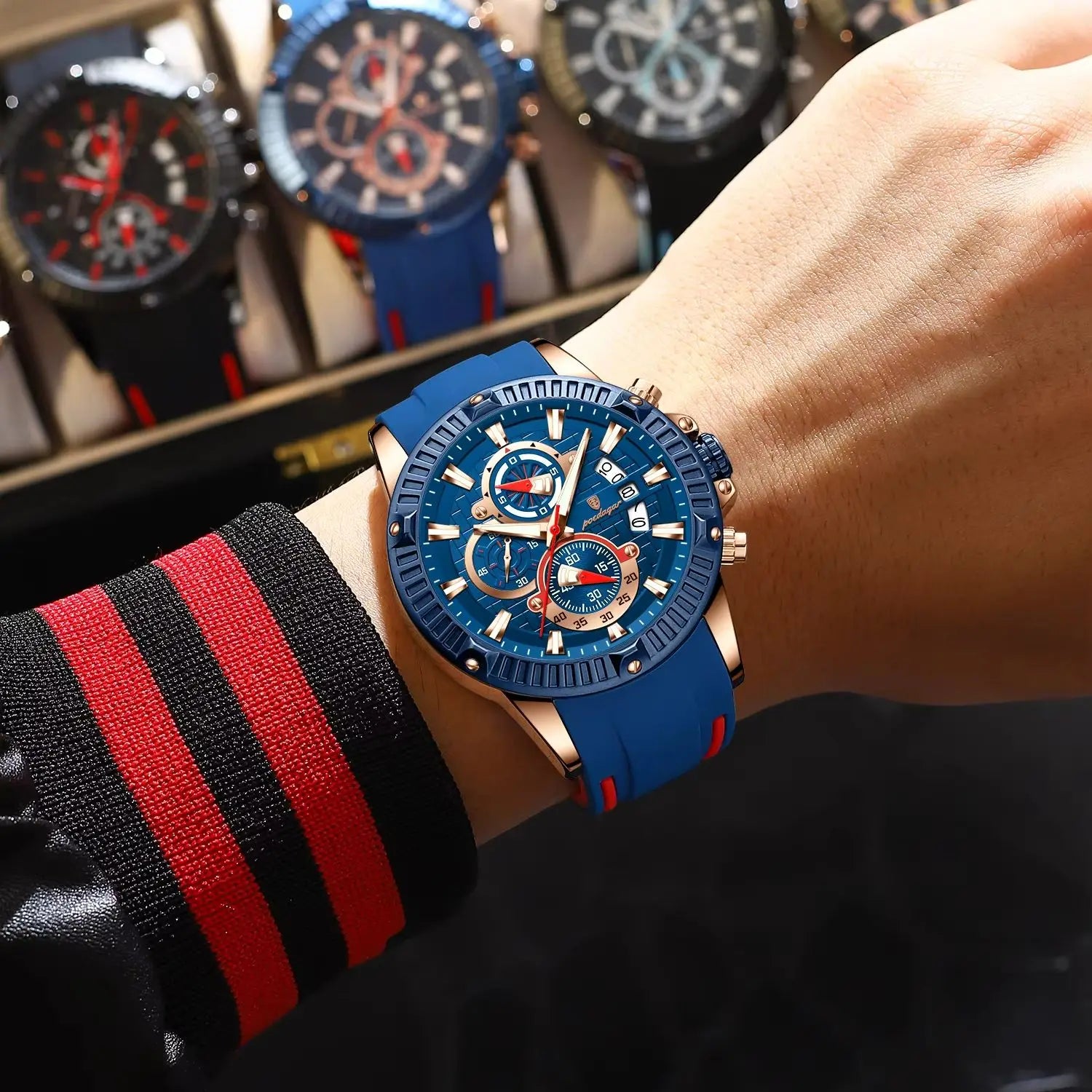 Reloj POEDAGAR de lujo para hombre, correa de silicona, cronógrafo con fecha, reloj de pulsera para hombre, relojes deportivos militares luminosos resistentes al agua de cuarzo para hombre