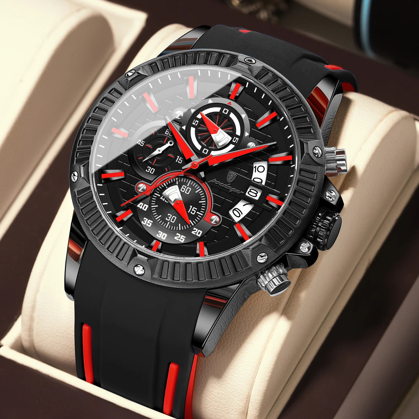 Reloj POEDAGAR de lujo para hombre, correa de silicona, cronógrafo con fecha, reloj de pulsera para hombre, relojes deportivos militares luminosos resistentes al agua de cuarzo para hombre