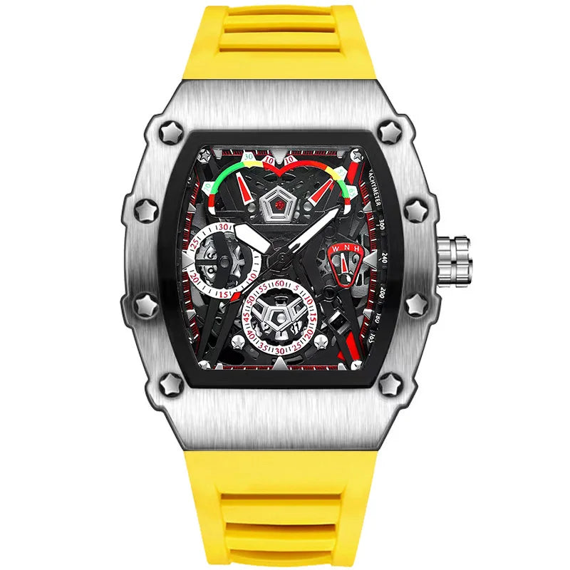 Reloj UTHAI CQ309 a la moda para hombre, reloj de cuarzo con luz nocturna resistente al agua, calendario, cubo de vino, correa de silicona, relojes para hombre
