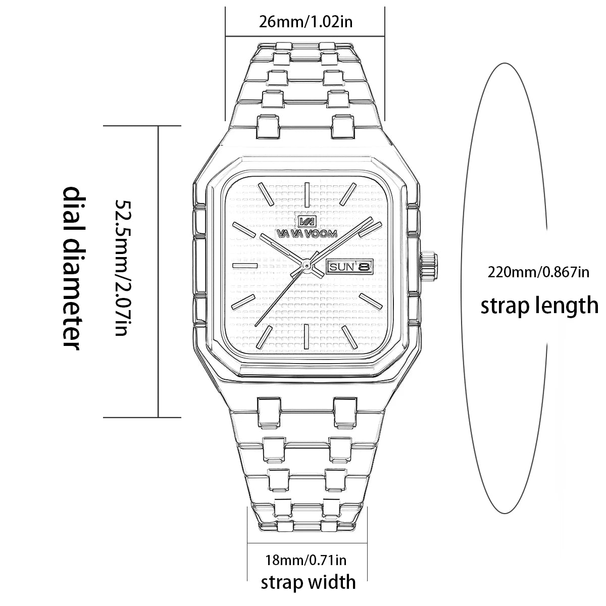 Reloj VA VOOM de la mejor marca para hombre, reloj dorado de lujo con movimiento de cuarzo cuadrado, reloj de acero inoxidable, reloj de negocios con calendario Original para hombre
