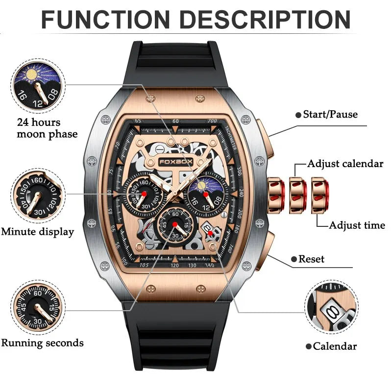 Reloj deportivo de lujo para hombre, cronógrafo de cuarzo, militar, resistente al agua, para negocios, novedad de 2024