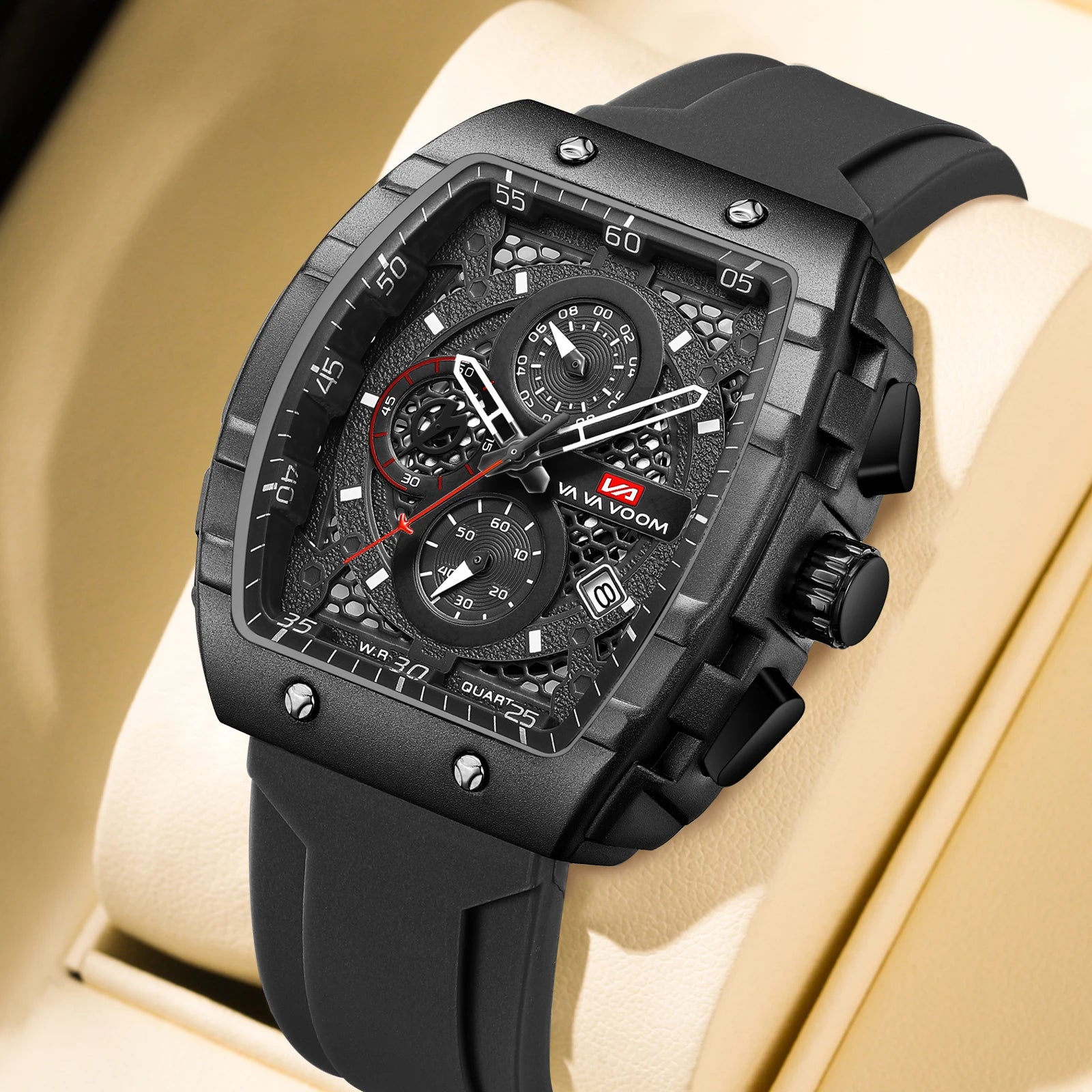 2025 nuevo reloj para hombre, movimiento de cuarzo multifuncional, esfera azul Rectangular, reloj deportivo, correa de silicona de moda informal, reloj para hombre