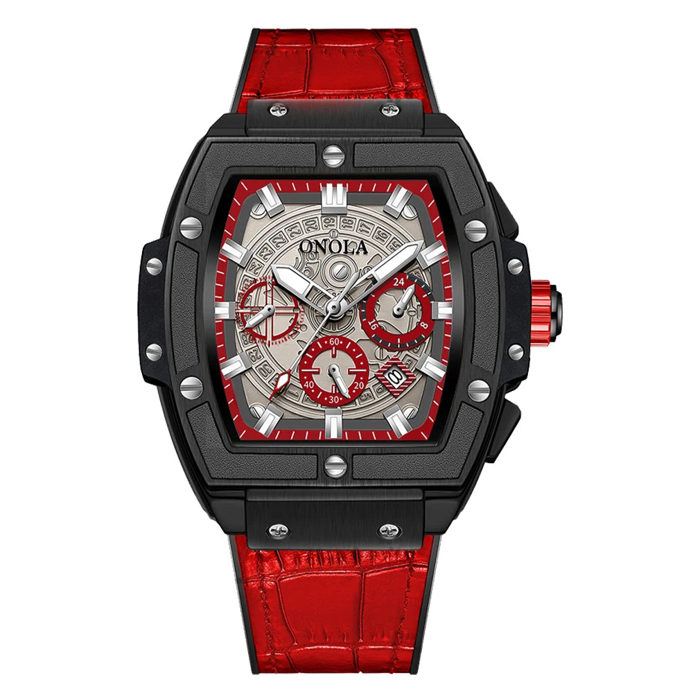ONOLA-reloj de cuarzo deportivo multifuncional para hombre, cronógrafo de lujo con correa de cuero auténtico, resistente al agua, nuevo, 2024