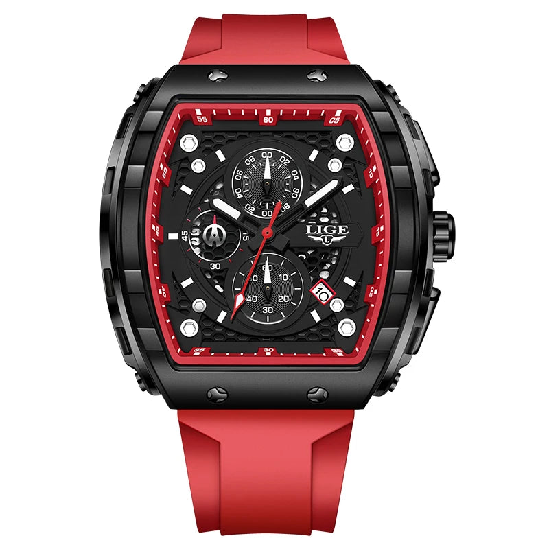 Relojes LIGE resistentes al agua para hombre, marca Original, reloj de pulsera cuadrado de silicona de lujo para hombre, cronógrafo militar de moda para hombre