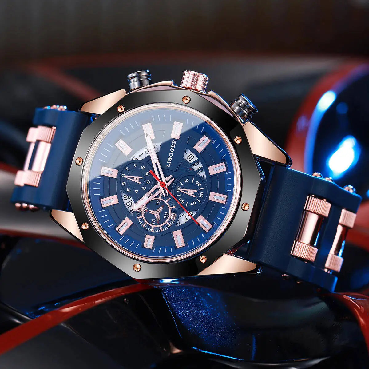 Reloj deportivo para hombre, cronógrafo de cuarzo con correa de silicona a la moda, con calendario de Fecha