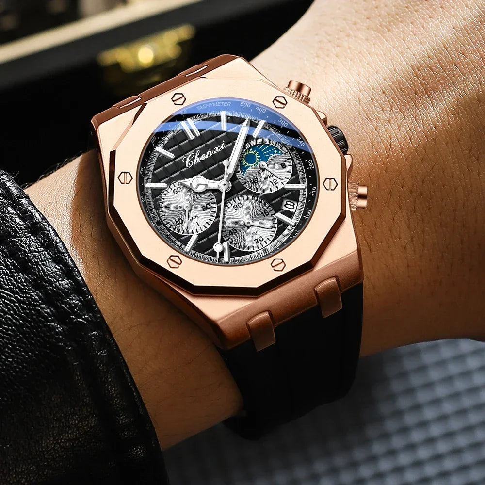 CHENXI 968 relojes de lujo para hombre, relojes de pulsera deportivos a la moda, cronógrafo masculino de cuarzo, reloj de silicona para hombre, reloj luminoso Masculino
