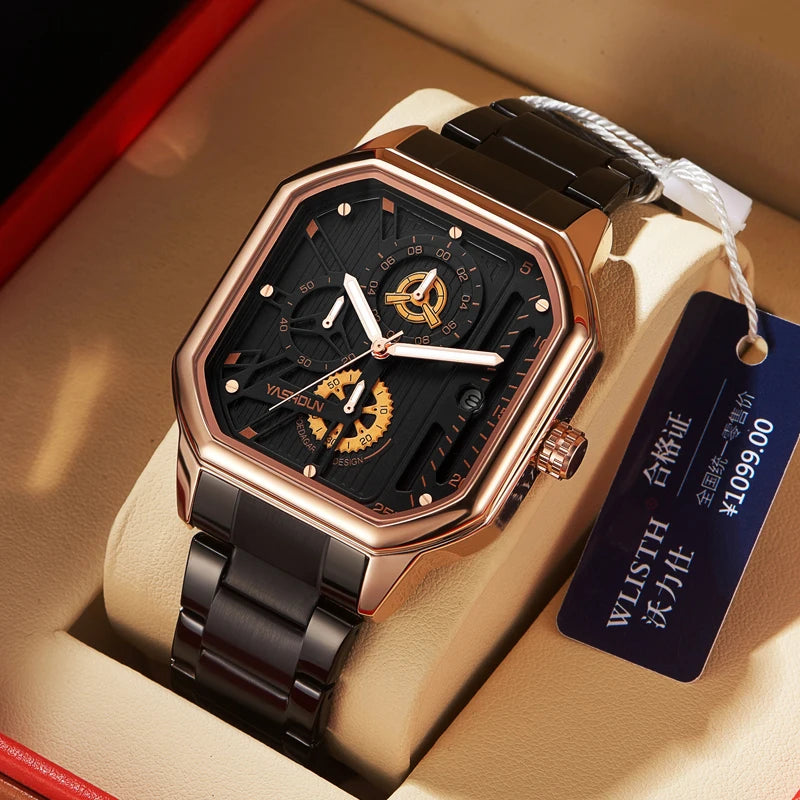 Reloj deportivo de marca para hombre, decoración de tres ojos, reloj de cuarzo cuadrado de lujo para estudiantes, es la primera opción para dar regalos