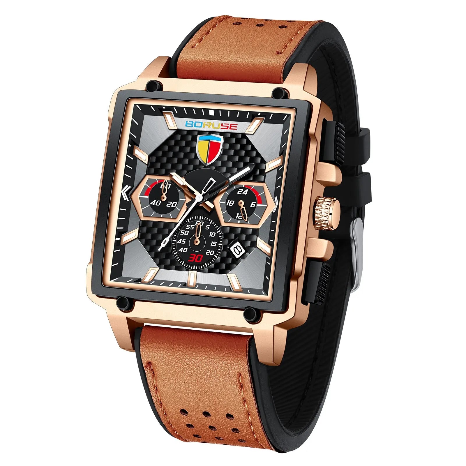 BORUSE-reloj de cuarzo deportivo para hombre, cronógrafo de pulsera, resistente al agua, con fecha, marca superior de negocios, de lujo, con caja