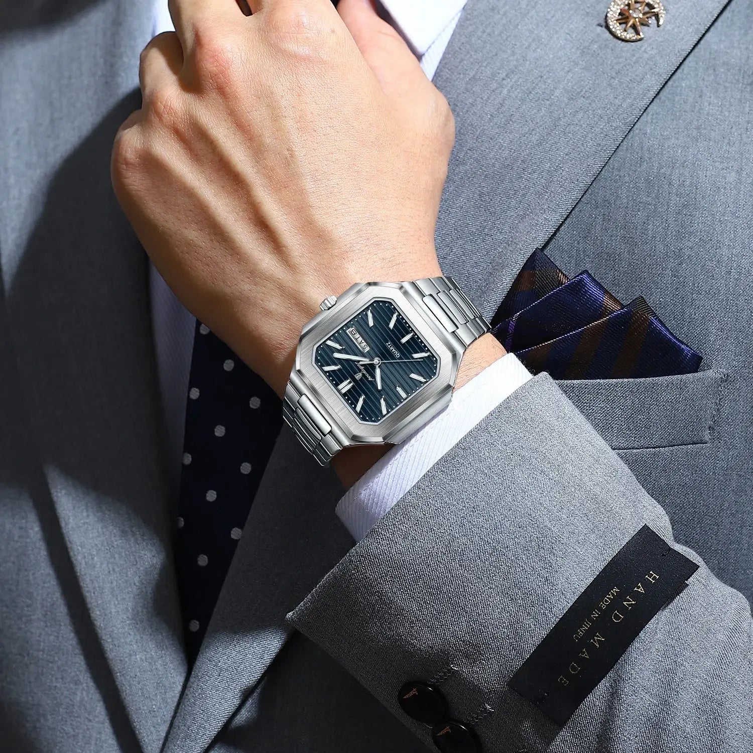 Reloj de pulsera POEDAGAR cuadrado de lujo a la moda para hombre, resistente al agua, luminoso, con fecha y semana, relojes de cuarzo para hombre, Reloj de acero inoxidable para hombre