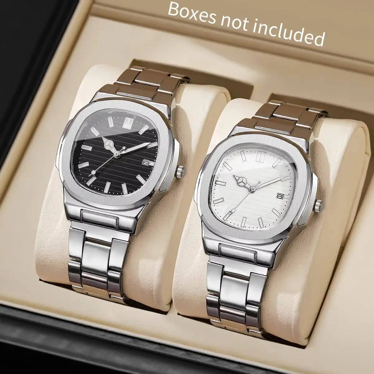 2/4 Uds. Conjunto de relojes de negocios cuadrados a la moda para Hombre, Reloj de cuarzo con calendario y correa de acero inoxidable, Reloj para Hombre (sin caja)