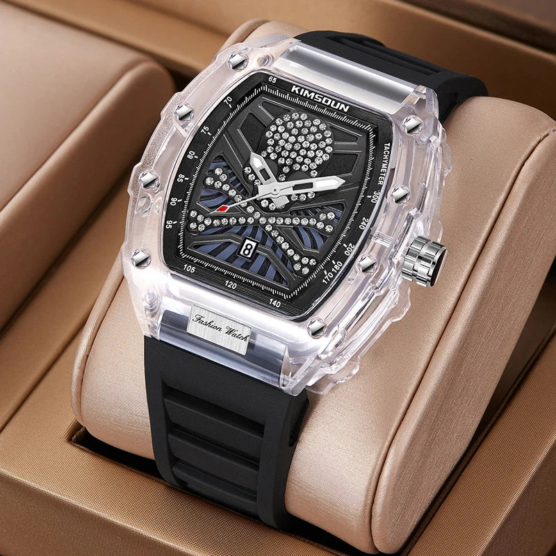 UTHAI-reloj deportivo de cuarzo para hombre, cronógrafo con forma de cubo de vino, Calavera personalizada, transparente, a la moda