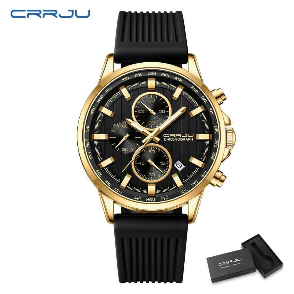 Relojes CRRJU para hombre, correa de silicona de marca superior, reloj de pulsera militar de cuarzo resistente al agua deportivo, reloj Masculino