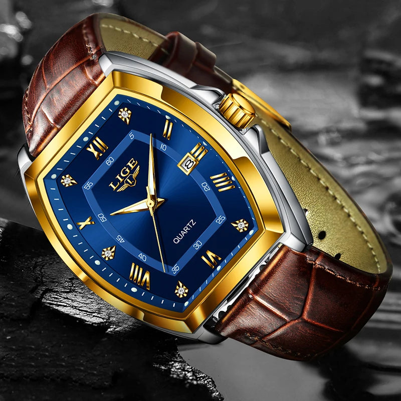 Reloj LIGE para hombre, relojes de cuarzo cuadrados resistentes al agua de lujo de marca superior para hombre, cronógrafo deportivo militar con fecha, relojes masculinos + caja
