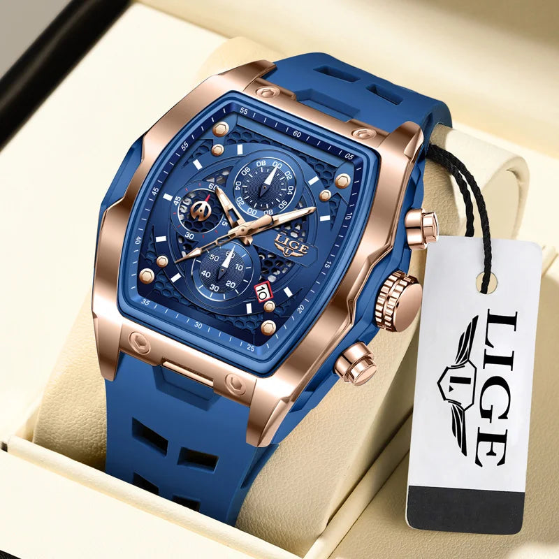 Reloj Masculino LIGE para hombre, reloj de pulsera de cuarzo resistente al agua de lujo, cronógrafo luminoso con fecha, reloj deportivo de silicona, relojes para hombre