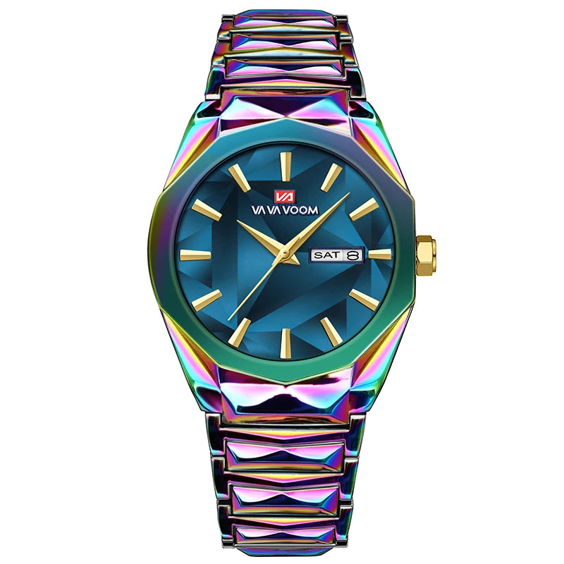 Reloj para hombre, negocios y ocio, calendario doble, resistente al agua, correa de acero inoxidable, esfera que cambia de Color, reloj de cuarzo, regalo