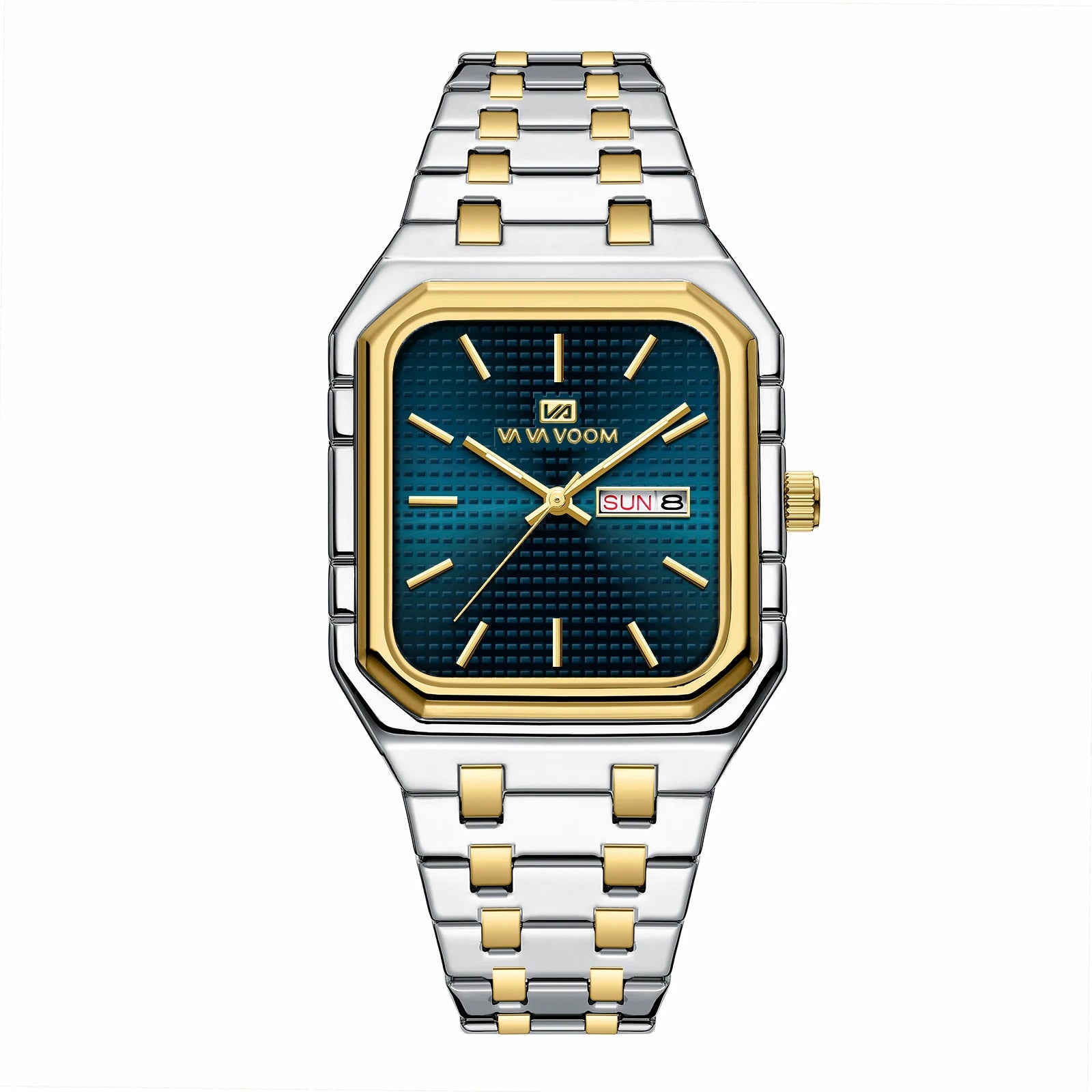 Reloj cuadrado para hombre con correa de acero inoxidable de negocios lujosa y a la moda, relojes de cuarzo con calendario Dual originales en oro azul para hombre