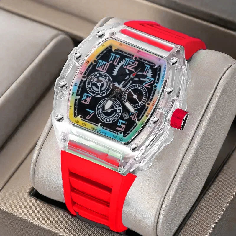 Reloj de pulsera de cuarzo para hombre de tendencia de lujo, reloj masculino para hombre, relojes luminosos transparentes coloridos
