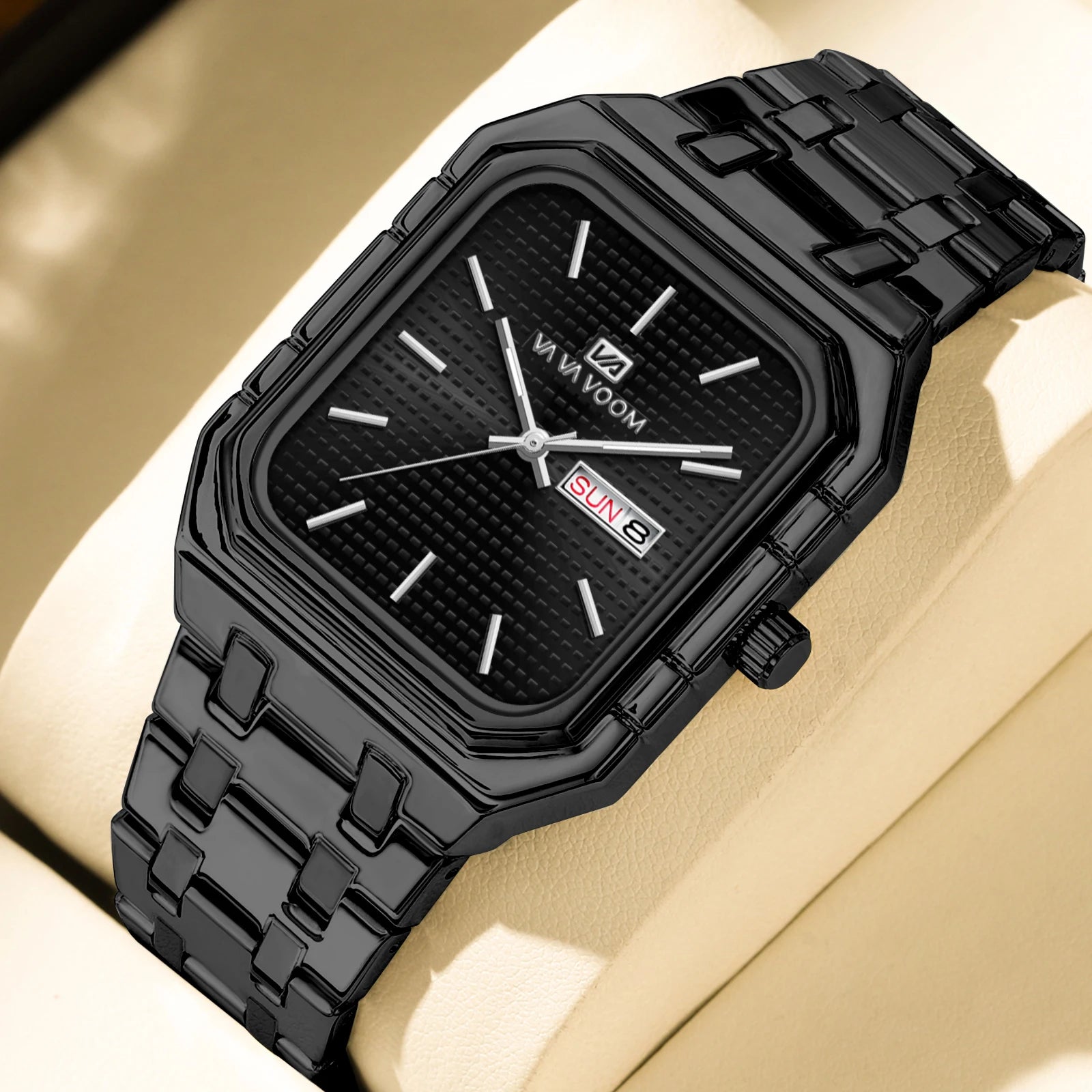 Reloj VA VOOM de la mejor marca para hombre, reloj dorado de lujo con movimiento de cuarzo cuadrado, reloj de acero inoxidable, reloj de negocios con calendario Original para hombre