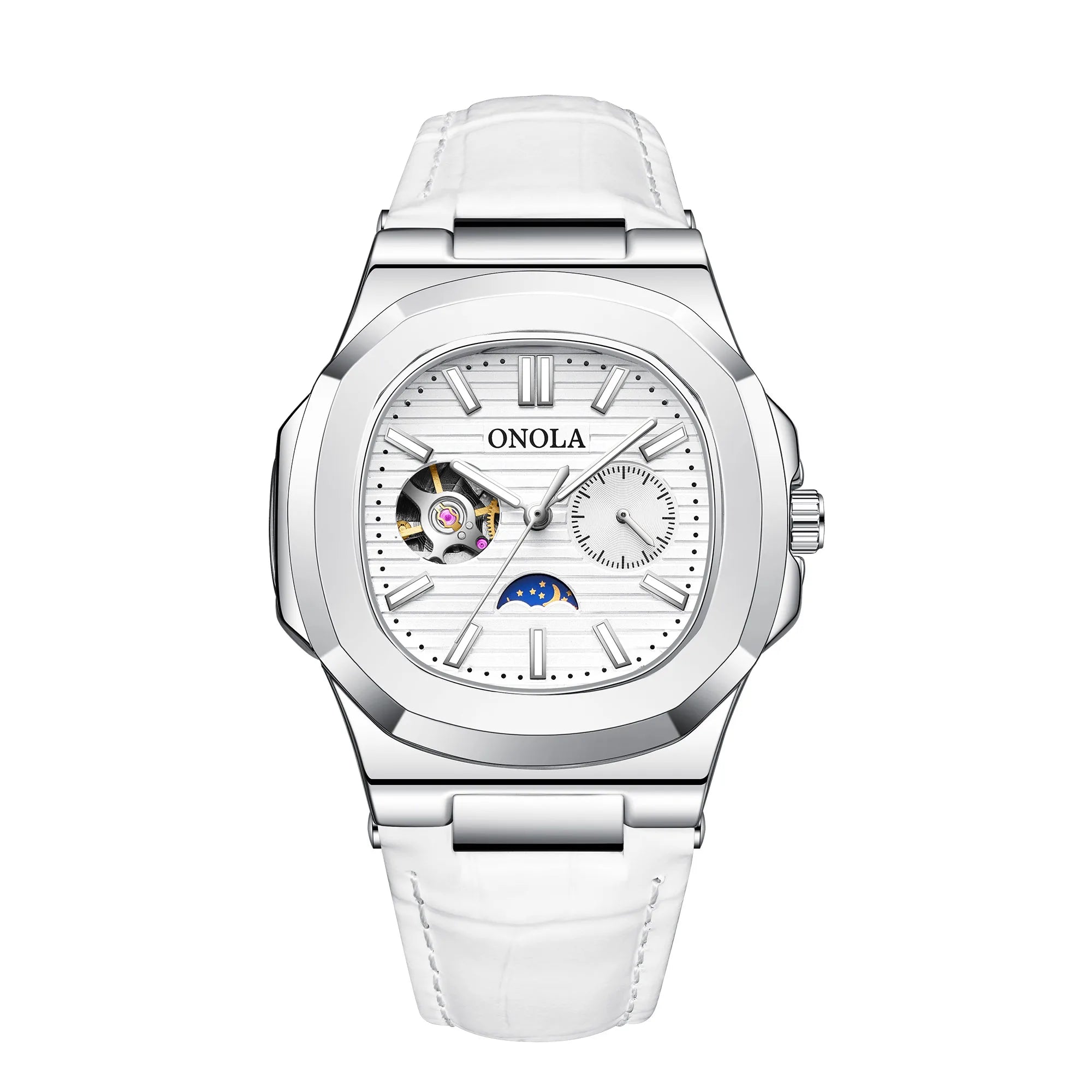 ONOLA-reloj mecánico totalmente automático para hombre, cronógrafo de cuero, resistente al agua, de alta calidad